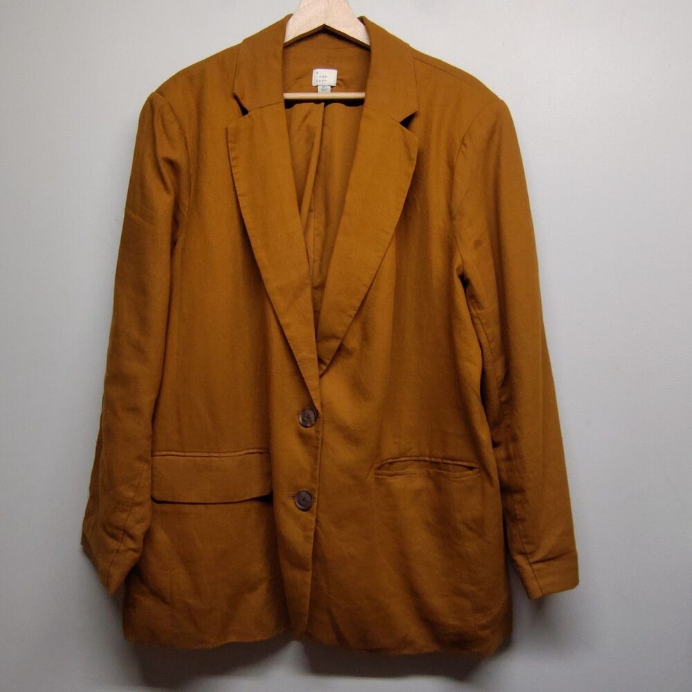 A New Day Linen Blazer Jacket Women XL Caramel Brown Business Casual Workwear